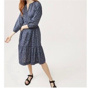 Free Assembly women’s Tiered  dress 3/4 Sleeve Large V Neck Floral 100% Cotton